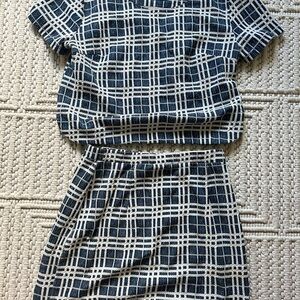LUSH Plaid Two-Piece Set in Navy and White